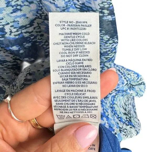 Joie NWT XXL Blue Parisian Paisley Sheer Long Balloon Sleeve Tiered Midi Dress - Picture 15 of 15